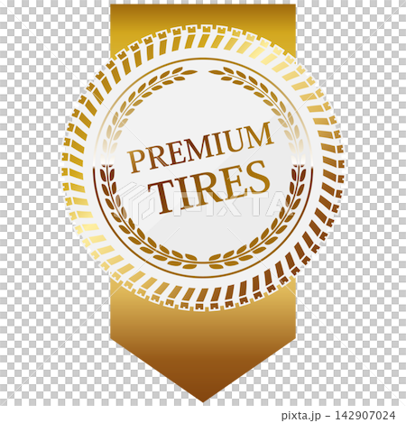High-quality tire emblem with ribbon, white and gold. High-quality tire emblem with ribbon, white and gold. 142907024