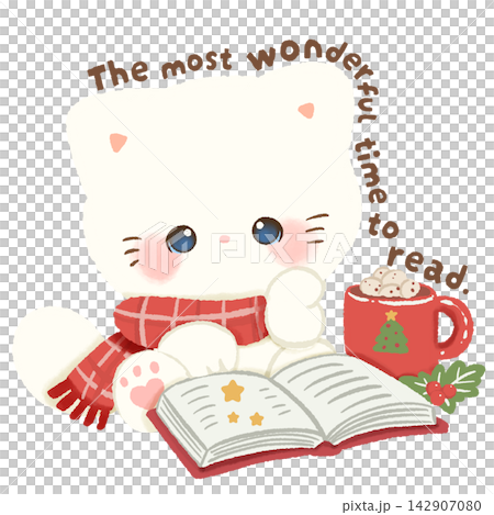 Cute White Cat Reading an Open Christmas Book With Hot Cocoa The Most Wonderful Time to Read Kawaii Cozy Bookish Holiday Clipart Illustration Cute White Cat Reading an Open Christmas Book With Hot Cocoa The Most Wonderful Time to Read Kawaii Cozy Bookish Holiday Clipart Illustration 142907080