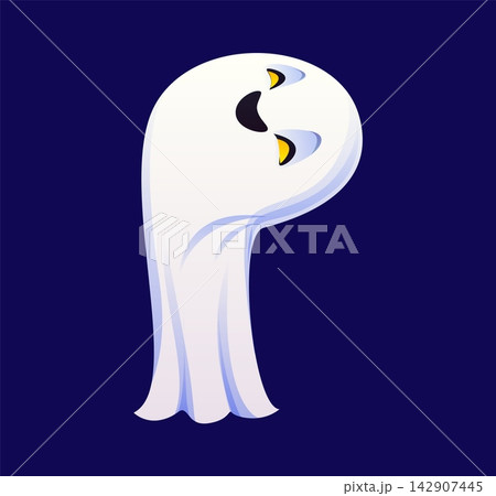 Cartoon Halloween font letter P with spooky white ghost. Scary holiday ghost with glowing yellow eyes. English spooky alphabet type for holiday posters and Halloween party invitations Cartoon Halloween font letter P with spooky white ghost. Scary holiday ghost with glowing yellow eyes. English spooky alphabet type for holiday posters and Halloween party invitations 142907445