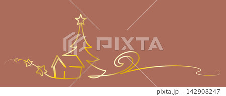 Christmas tree and cozy winter house. Vector holiday illustration 142908247