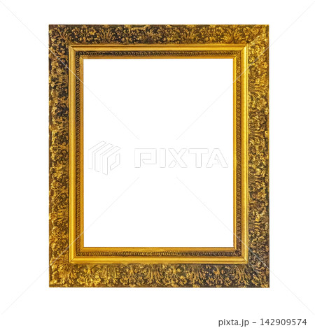 Ornate antique gold gilded picture frame on white Ornate antique gold gilded picture frame on white 142909574