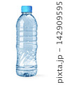 Plastic water bottle with blue cap containing refreshment 142909595
