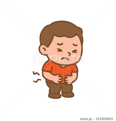 Cute Cartoon Boy with Stomach Ache 142909685
