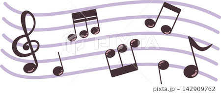 ト音記号と音符が並ぶ五線譜イラスト ト音記号と音符が並ぶ五線譜イラスト 142909762