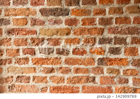 Weathered Red Brick Wall Texture With Light Mortar 142909769