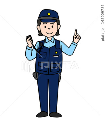 女性警察官のイラスト 指差しと無線機 全身 女性警察官のイラスト 指差しと無線機 全身 142909782