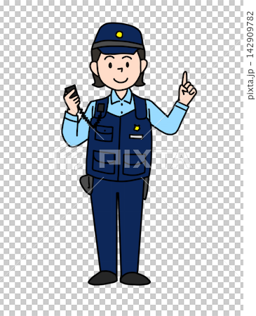 女性警察官のイラスト 指差しと無線機 全身 女性警察官のイラスト 指差しと無線機 全身 142909782
