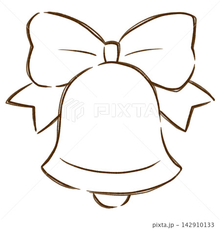 クリスマスベルと赤いリボンの手描き風線画イラスト 142910133