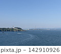 雄島から望む東尋坊と日本海を走る船のある風景 142910926