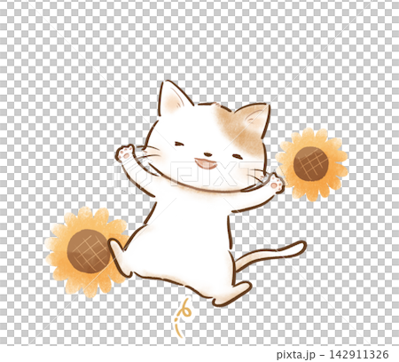 A hand-drawn illustration of a cat jumping for joy. A hand-drawn illustration of a cat jumping for joy. 142911326