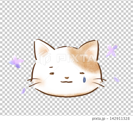 A hand-drawn illustration of a cat crying in sadness. A hand-drawn illustration of a cat crying in sadness. 142911328