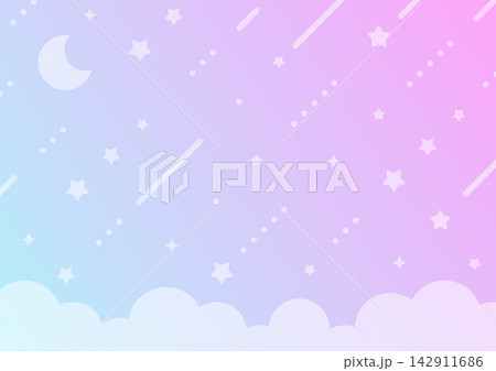 三日月と星の背景イラスト、水色と紫のグラデーション背景 三日月と星の背景イラスト、水色と紫のグラデーション背景 142911686