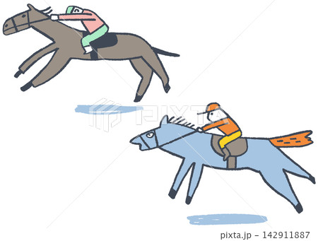 競馬レースを走る騎手と馬のイラスト 142911887