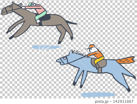 競馬レースを走る騎手と馬のイラスト 142911887