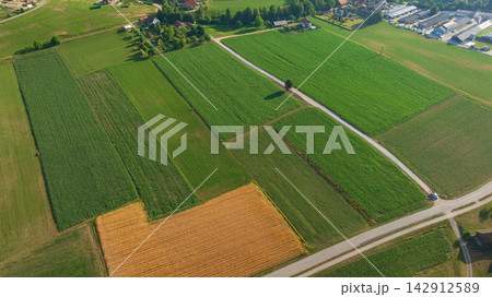 Agricultural Green Fields Drava River Valley Aerial 142912589