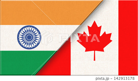 Double flag of India and Canada on fabric texture - 3D illustration 142913178