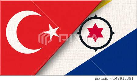 Double flag of Turkey and Bonaire on fabric texture - 3D illustration 142913381