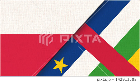 Double flag of Poland and Central African Republic on fabric texture - 3D illustration 142913388