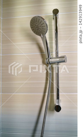 shower and shower holder. modern chrome shower attachment with thermostatic controller 142913949