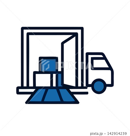 Clean, modern vector illustration of a stylized portal or digital gateway entrance. 142914239