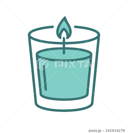 Minimalist line art icon illustration of a burning candle, perfect for design projects and web elements. 142914279