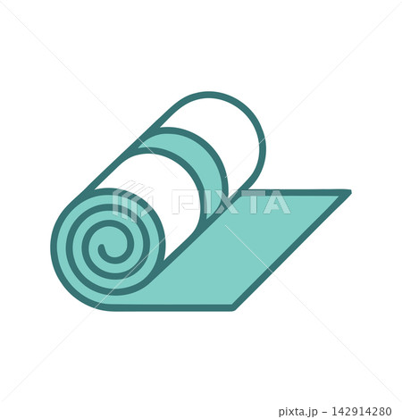 A clean vector graphic of a rolled blueprint or scroll, perfect for concepts related to architecture, planning, and technical drafting. 142914280