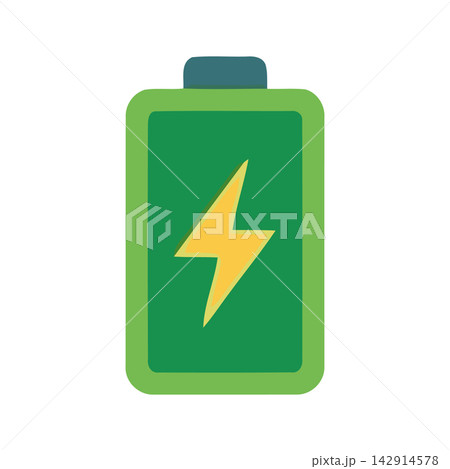 Minimalist green graphic design representing electric energy or battery power symbol. 142914578