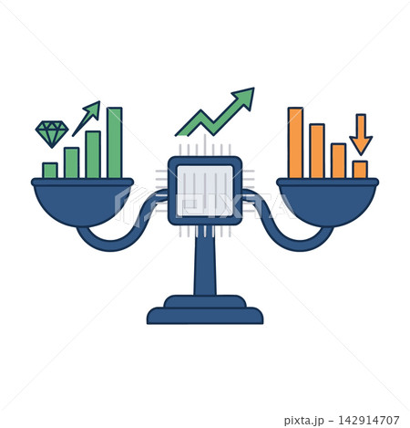 Balance scale comparing investment growth charts and diamond value 142914707