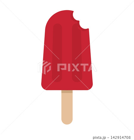Red Ice Pop On Wooden Stick With Bite Taken Out Of The Top 142914708