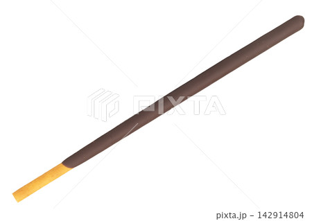 Chocolate coated biscuit sticks isolated on white background 142914804
