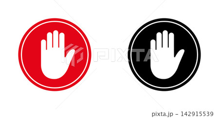Stop Hand Gesture Solid Icon Set. Warning, Prohibition, And Caution Silhouette Symbol Collection. Safety And Security Indication. Isolated Vector Illustration Stop Hand Gesture Solid Icon Set. Warning, Prohibition, And Caution Silhouette Symbol Collection. Safety And Security Indication. Isolated Vector Illustration 142915539