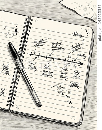 A spiral notebook with pen resting lined paper 142915583