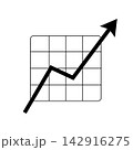 Growing financial chart icon with rising arrow over a grid isolated vector illustration. Business growth and analytics concept. 142916275