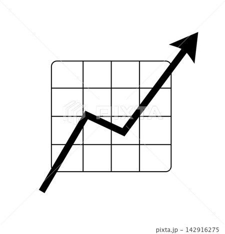Growing financial chart icon with rising arrow over a grid isolated vector illustration. Business growth and analytics concept. Growing financial chart icon with rising arrow over a grid isolated vector illustration. Business growth and analytics concept. 142916275