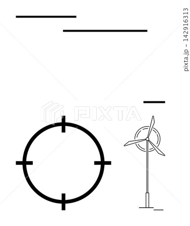 Renewable energy, clean technology, sustainability, future innovation, environmental awareness, alternative power sources. Wind turbine next to a target symbol on minimalist white background Renewable energy, clean technology, sustainability, future innovation, environmental awareness, alternative power sources. Wind turbine next to a target symbol on minimalist white background 142916313