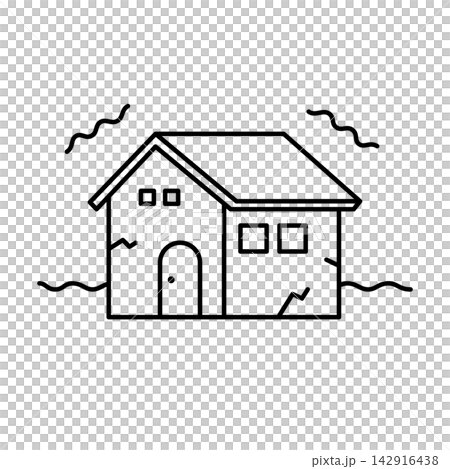地震で揺れている住宅_白黒 地震で揺れている住宅_白黒 142916438