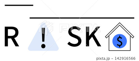Business strategy, finance, warning signs, home ownership, economic risk, investment analysis. Stylized text spelling Risk with warning triangle and house. Finance and business strategy concept Business strategy, finance, warning signs, home ownership, economic risk, investment analysis. Stylized text spelling Risk with warning triangle and house. Finance and business strategy concept 142916566