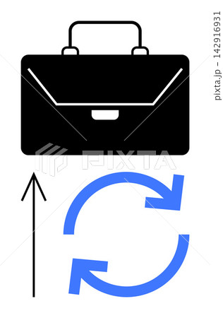 Business growth, career development, workflow optimization, process improvement, corporate strategy, financial planning. Black briefcase, upward arrow blue rotating arrows. Business growth Business growth, career development, workflow optimization, process improvement, corporate strategy, financial planning. Black briefcase, upward arrow blue rotating arrows. Business growth 142916931