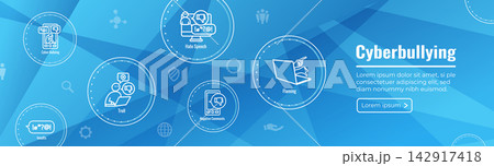 Cyber Bullying Icon Set w Web Header Banner Cyber Bullying Icon Set w Web Header Banner 142917418