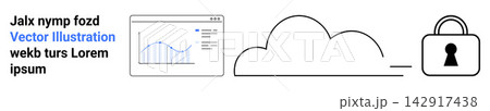Cybersecurity, data privacy, cloud storage, online protection, analytics, digital information. Display of a chart, cloud icon and lock symbol. Data privacy and cloud storage visual concept Cybersecurity, data privacy, cloud storage, online protection, analytics, digital information. Display of a chart, cloud icon and lock symbol. Data privacy and cloud storage visual concept 142917438