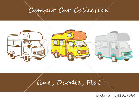 Camper Car Doodle, Line, Flat Style 142917664