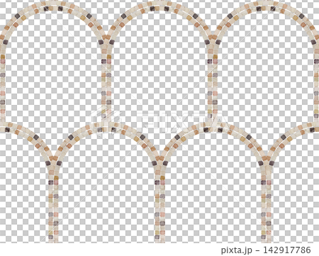 Roman Arcade seamless Pattern with repeating rounded Arches outlined in mosaic stone tesserae. Watercolor architectural ornament for Mediterranean wallpaper, textile and surface design. Roman Arcade seamless Pattern with repeating rounded Arches outlined in mosaic stone tesserae. Watercolor architectural ornament for Mediterranean wallpaper, textile and surface design. 142917786