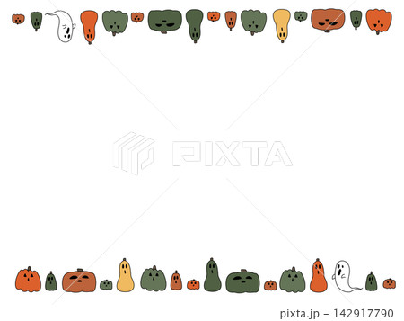 色んな色のパンプキンお化けとお化けの文字入れ可能な枠 142917790