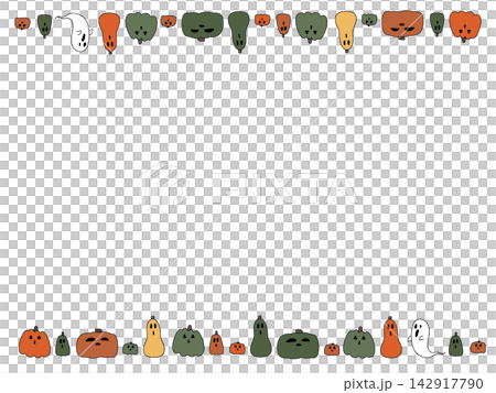 色んな色のパンプキンお化けとお化けの文字入れ可能な枠 142917790