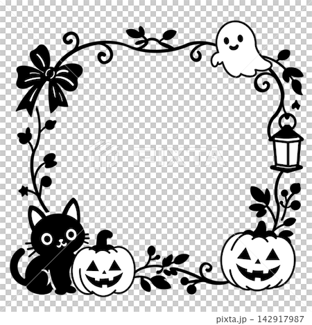 Cute black cat and jack-o'-lantern decorative frame (black and white) that can be used for Halloween invitations. Cute black cat and jack-o'-lantern decorative frame (black and white) that can be used for Halloween invitations. 142917987