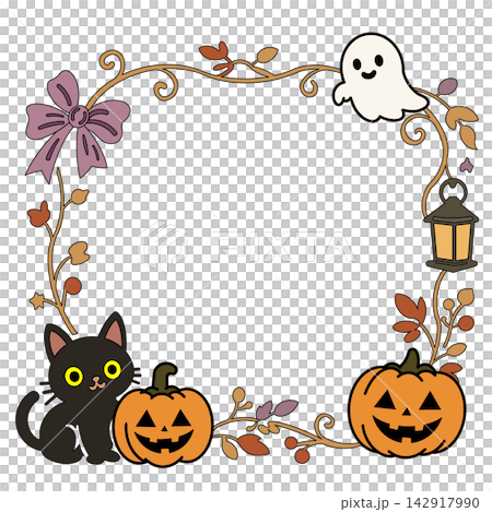 Cute decorative frame with a black cat and jack-o'-lantern (color) that can be used for Halloween invitations. Cute decorative frame with a black cat and jack-o'-lantern (color) that can be used for Halloween invitations. 142917990