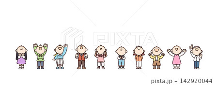 男の子5人女の子5人 上を向く10人の子供たちのイラストセット 男の子5人女の子5人 上を向く10人の子供たちのイラストセット 142920044