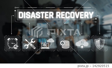 A visual representation of disaster recovery, showcasing technology and teamwork through various icons. It emphasizes planning, implementation, and risk management for businesses. Sigmoid A visual representation of disaster recovery, showcasing technology and teamwork through various icons. It emphasizes planning, implementation, and risk management for businesses. Sigmoid 142920515