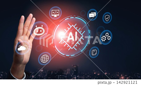 Hand Reaching Out to AI Symbol Surrounded by Technology Icons Representing Innovation, Data, and Connectivity in a Futuristic Setting. Entropy Hand Reaching Out to AI Symbol Surrounded by Technology Icons Representing Innovation, Data, and Connectivity in a Futuristic Setting. Entropy 142921121