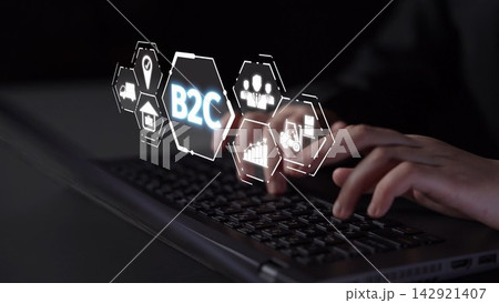 B2C Business Model with Consumer Delivery, Retail, and Growth Icons Muxer B2C Business Model with Consumer Delivery, Retail, and Growth Icons Muxer 142921407
